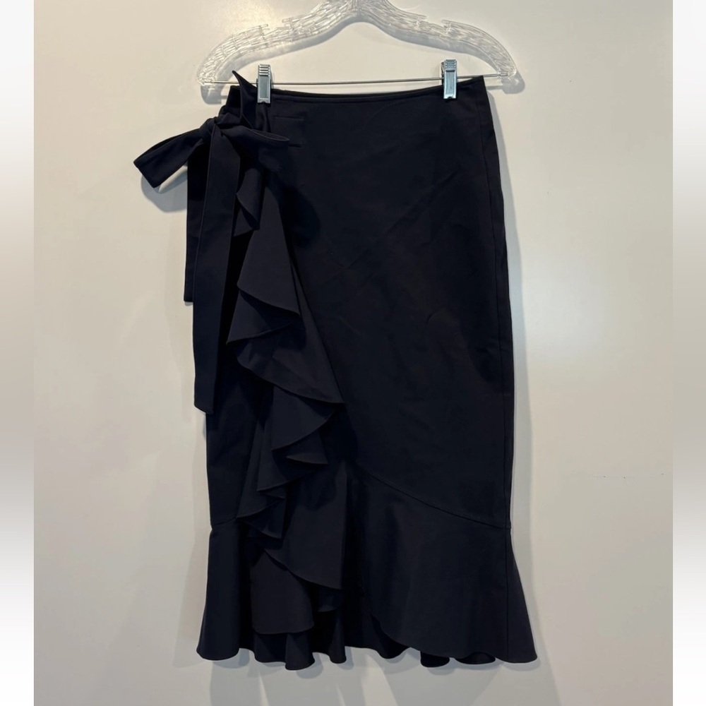Barneys New York Navy Blue Ruffle Tie Wrap Midi Skirt Womens Size 40 US 12 (180)